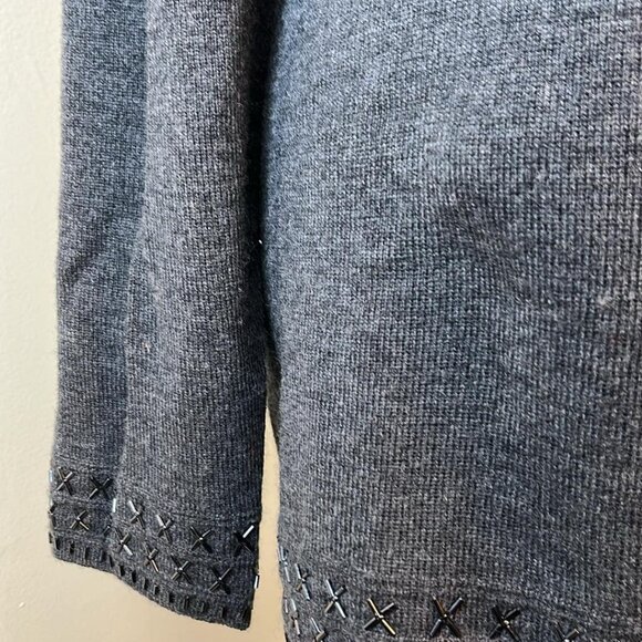 Valerie Stevens Beaded Open Front Gray 2XL Cardigan 100% Merino!!! - Picture 12 of 13